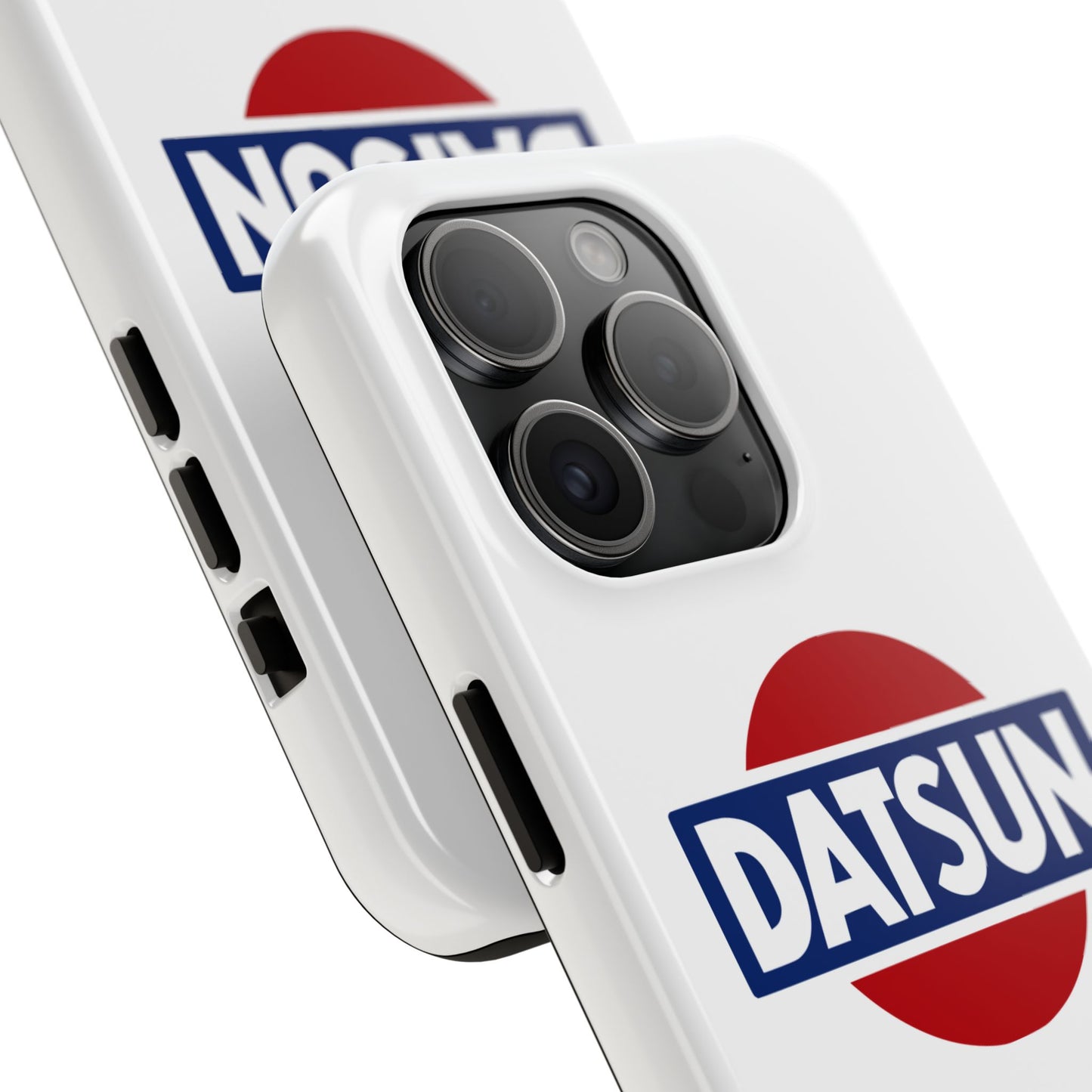 Back view of the White iPhone 15 Pro Datsun phone case.