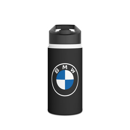 Front view of the 12oz BMW stainless steel water bottle.