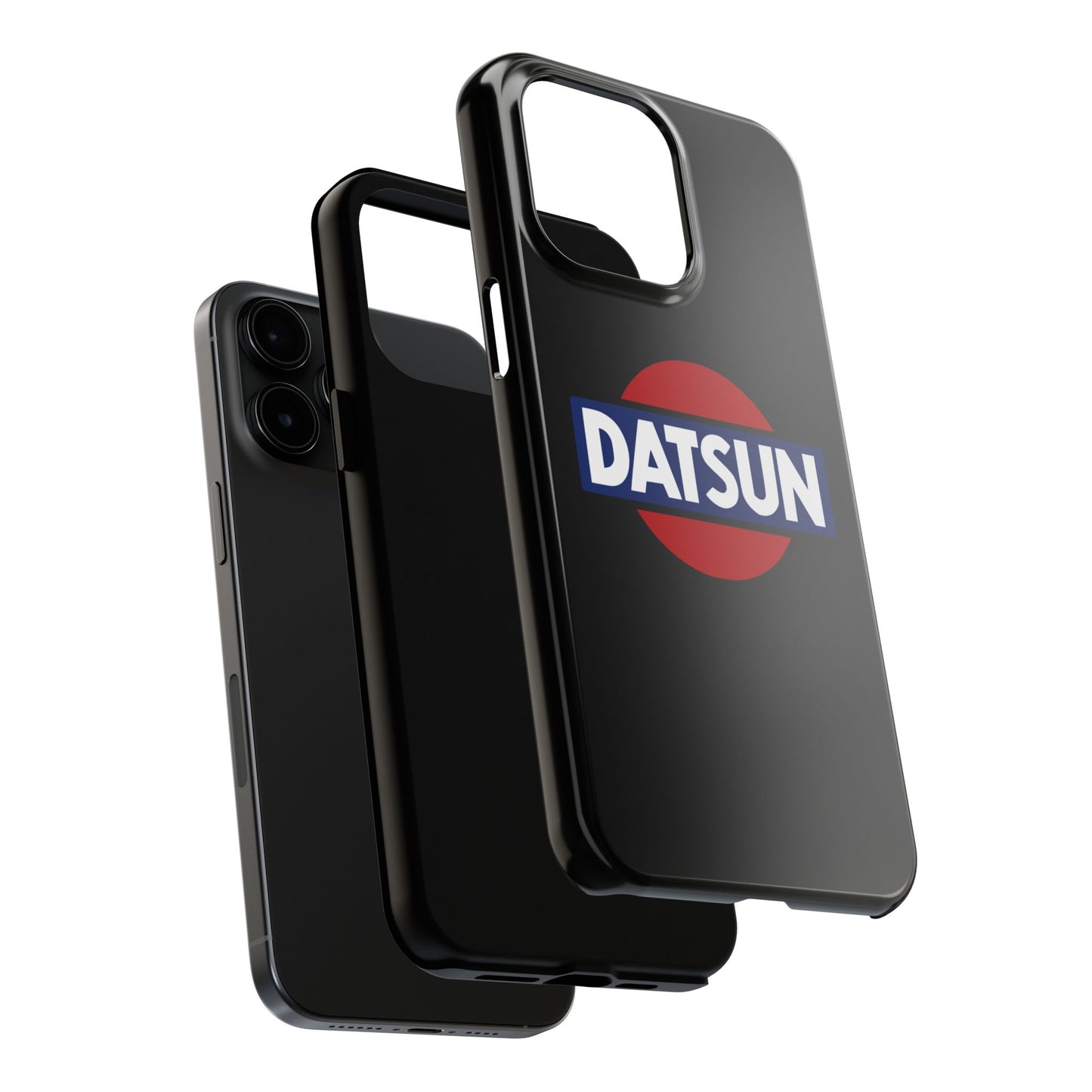 Exploded view of the Black iPhone 15 Pro Max Datsun phone case.