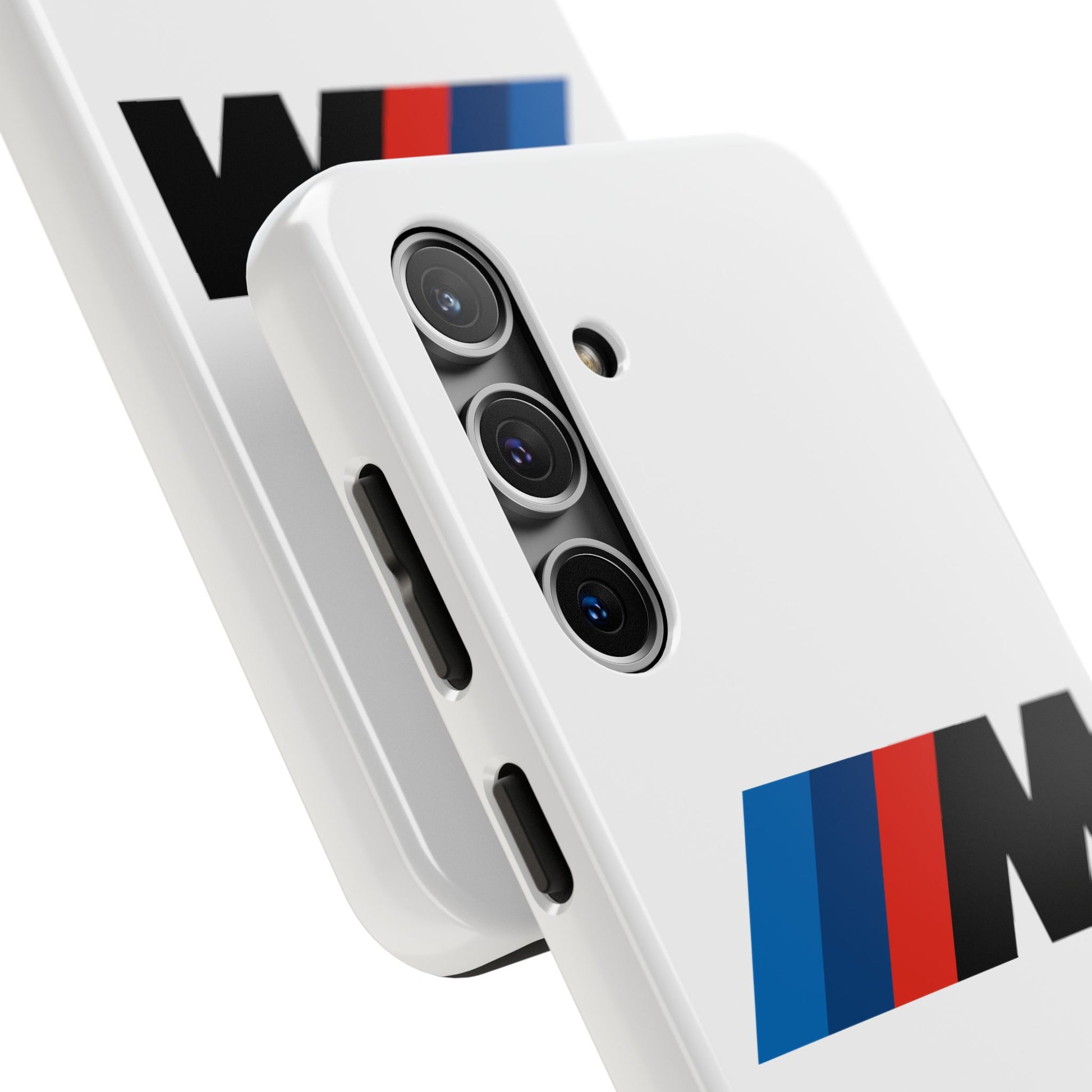 Back view of the White Samsung Galaxy S24 BMW M phone case.