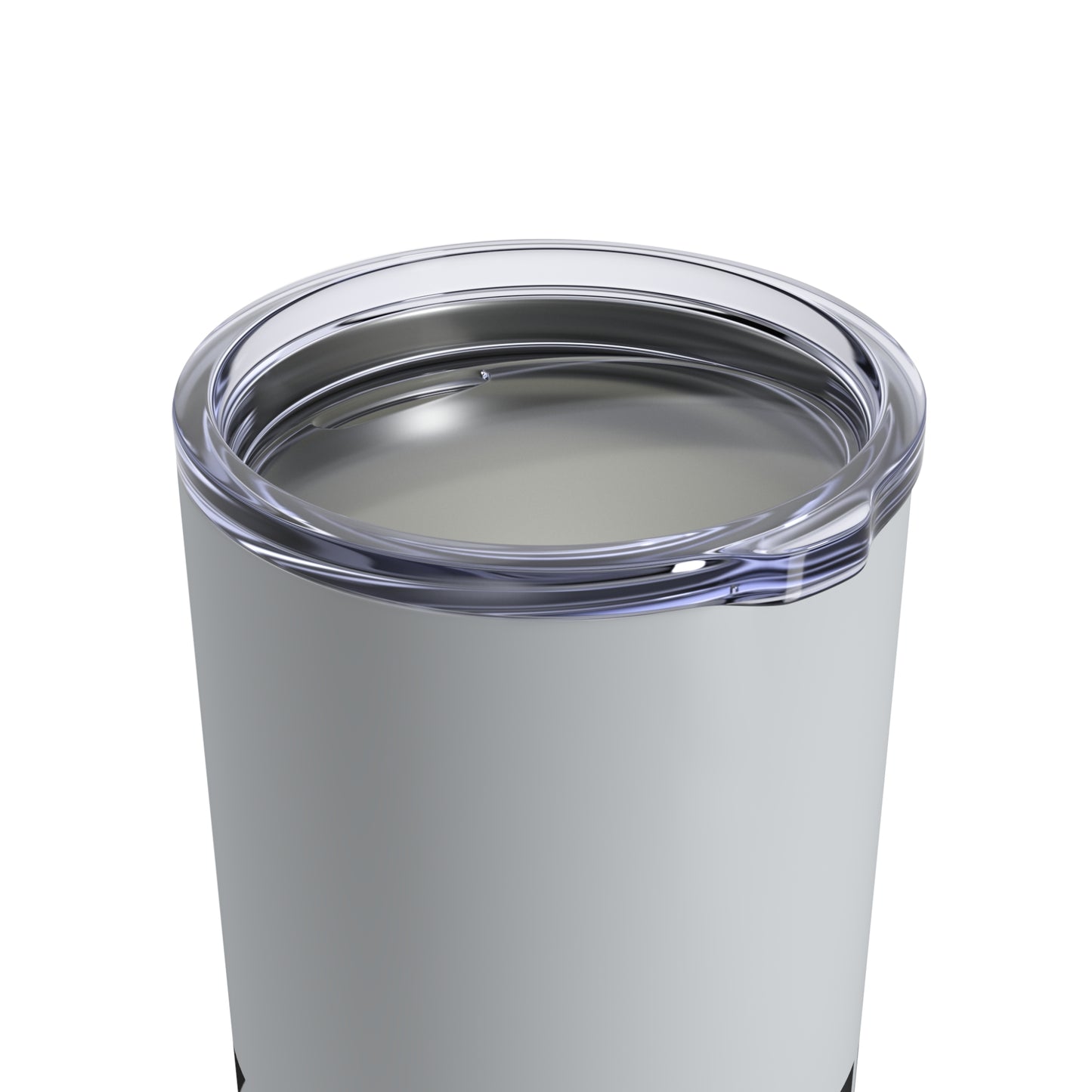 Top view of the AMG tumbler in Iridium Silver highlighting the spill-proof lid.