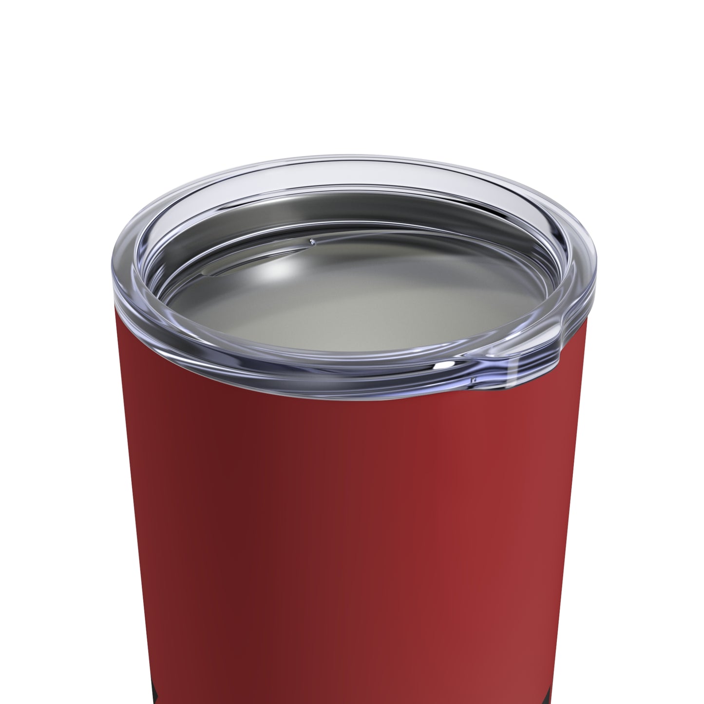 Top view of the AMG tumbler in Mars Red highlighting the spill-proof lid.