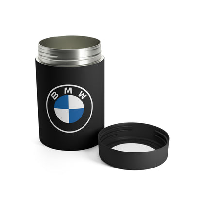 Black BMW Can Holder with the lid beside it.