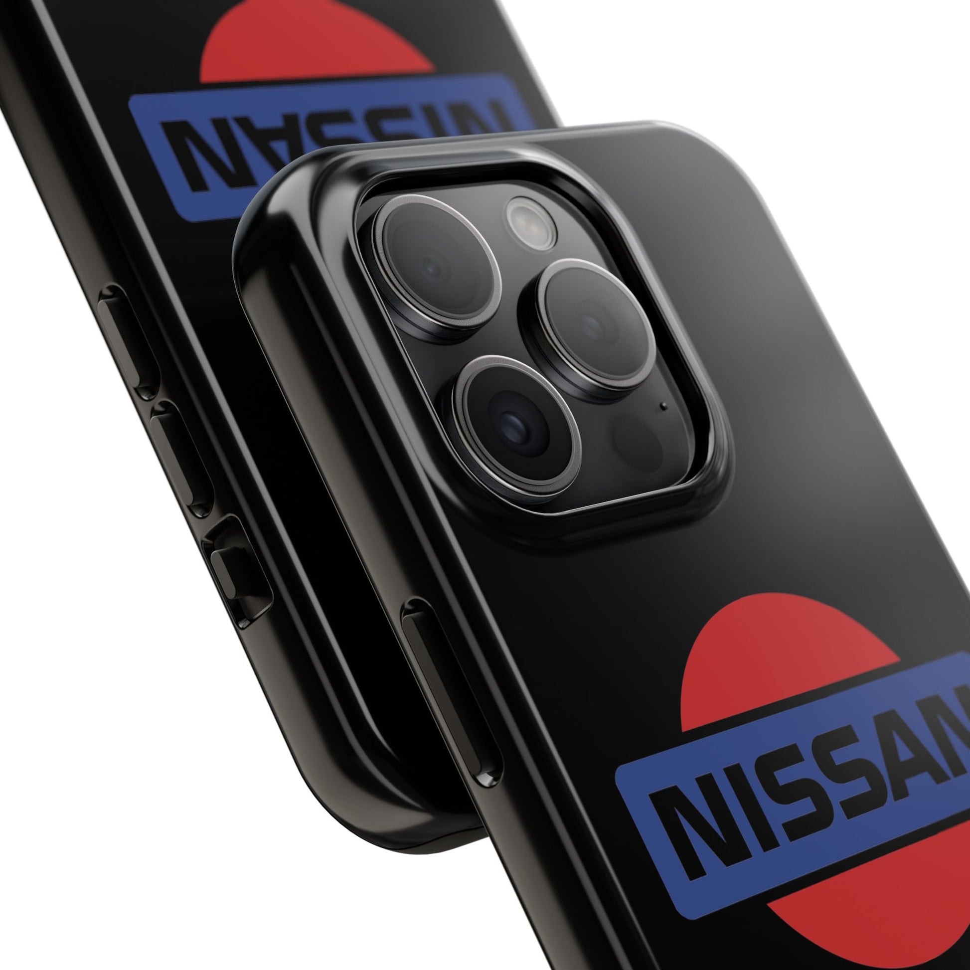 Back view of the Black iPhone 15 Pro Vintage Nissan phone case.