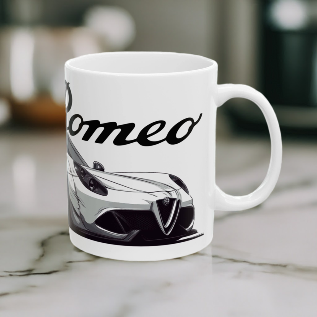 Right side of 11oz Alfa Romeo 4C coffee mug