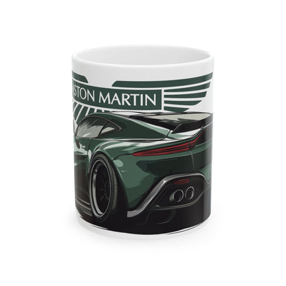 Angled view of the Aston Martin Vantage mug displaying the full car illustration.