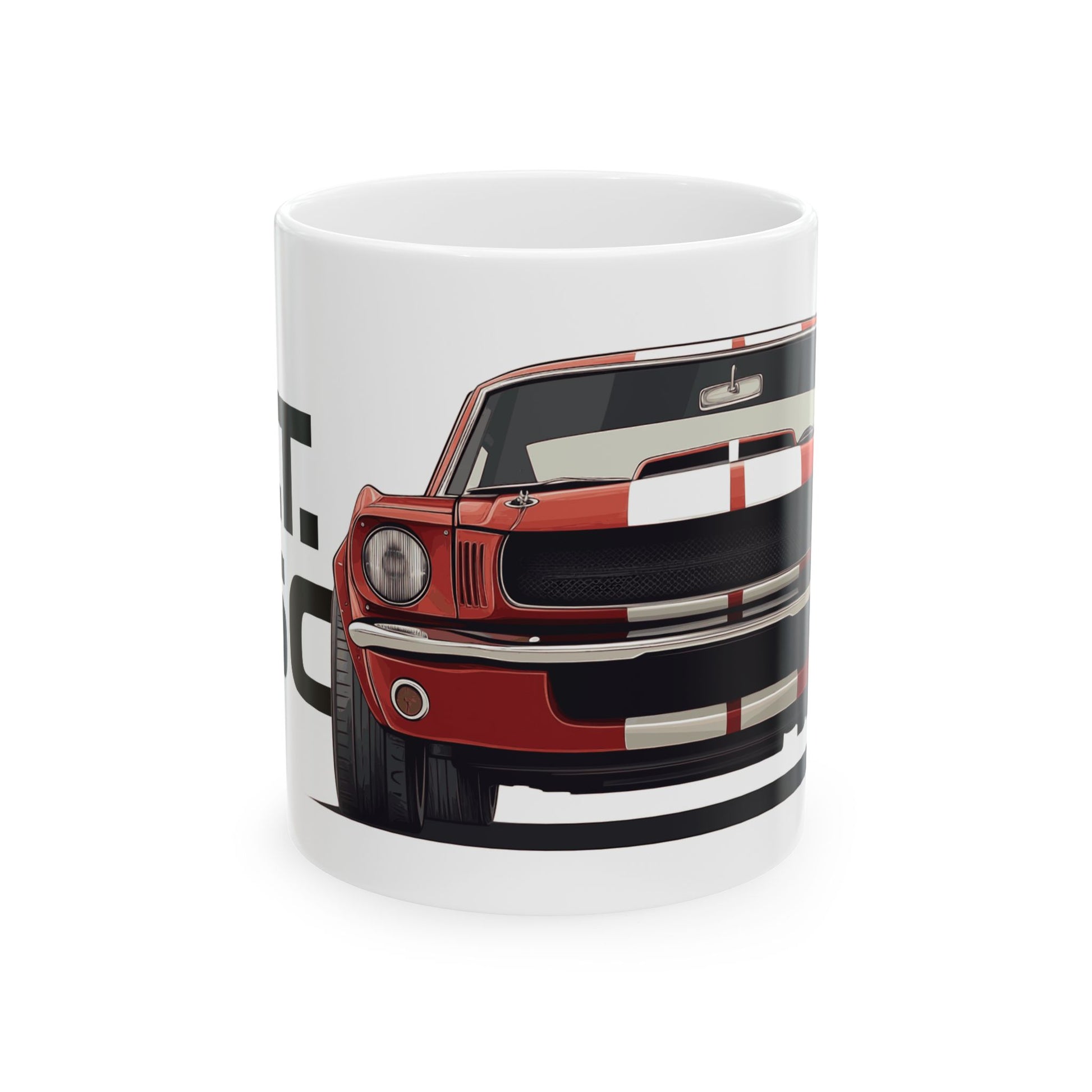 11oz White Coffee Mug with a red Ford GT350 with the text G.T. 350 placed beside the car. 