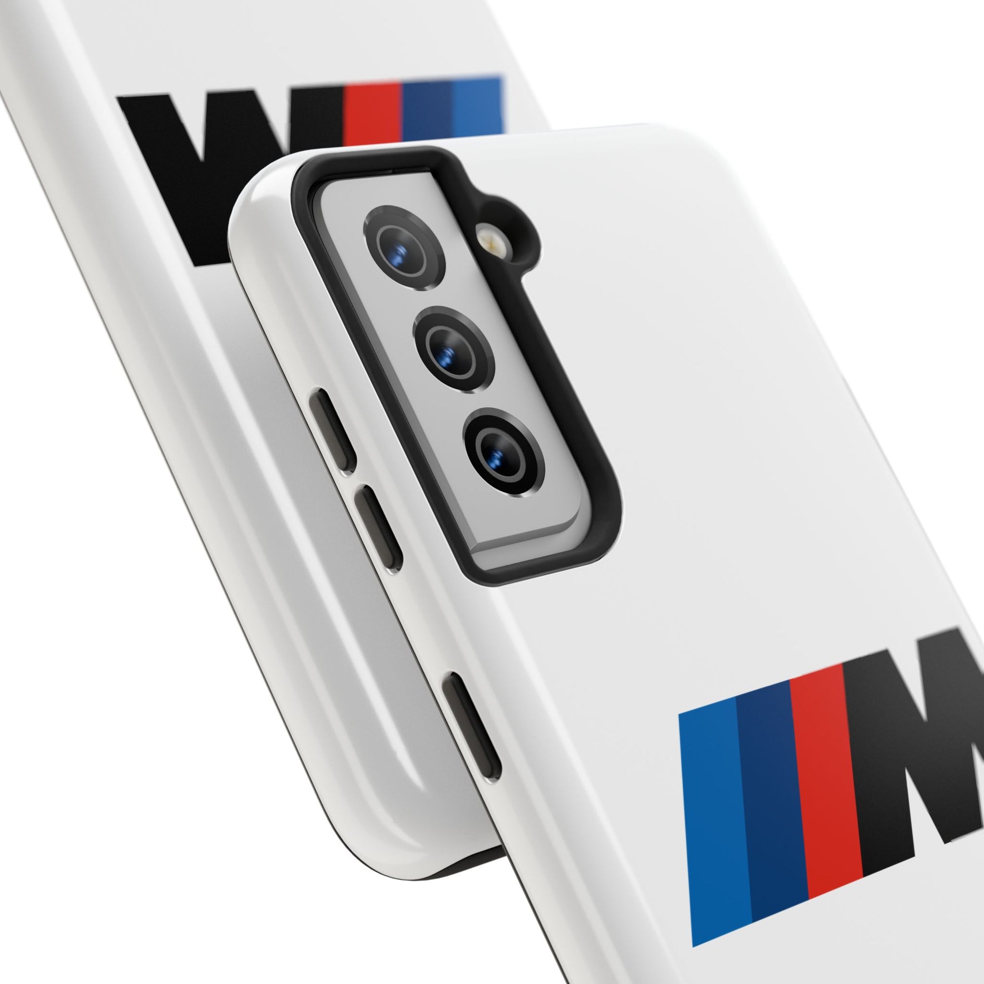 Back view of the White Samsung Galaxy S21 BMW M phone case.