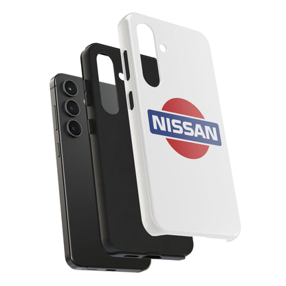 Exploded view of the White Samsung Galaxy S24 Vintage Nissan phone case.