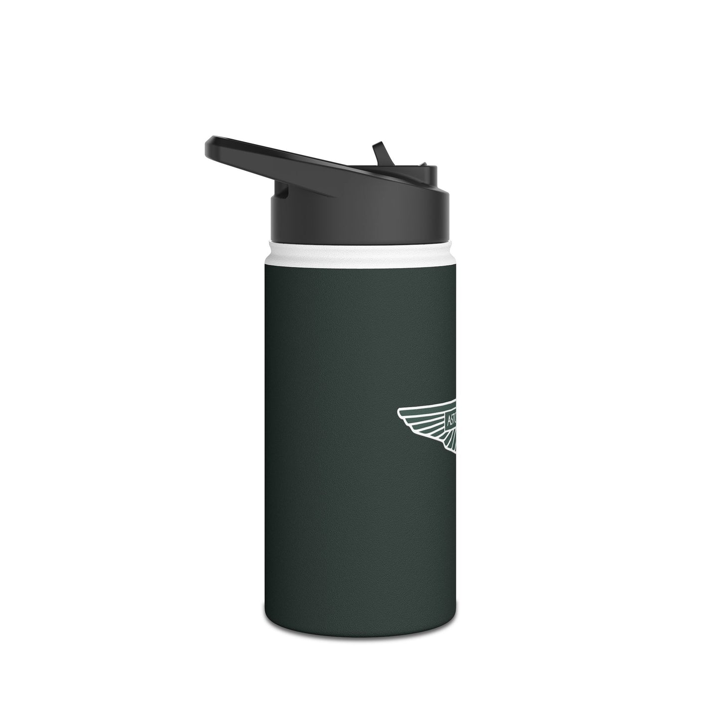 Side view of the 12oz Aston Martin stainless steel water bottle.