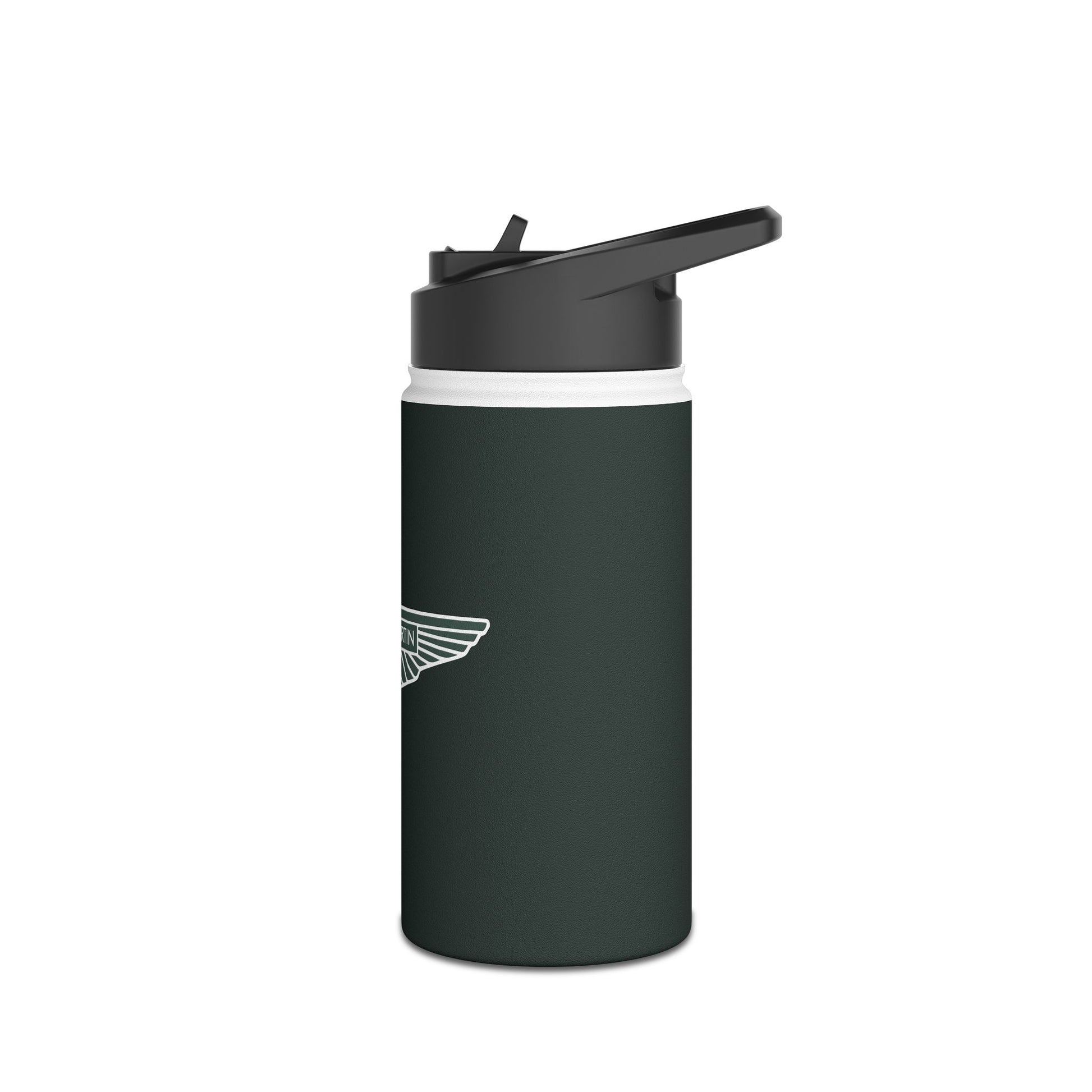 Side view of the 12oz Aston Martin stainless steel water bottle