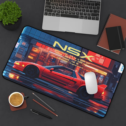 12 inch by 22 inch First Gen acura NSX Deskmat on a desk with mouse placed on top