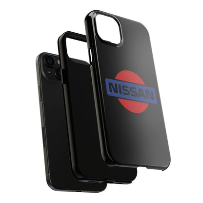 Exploded view of the Black iPhone 15 Plus Vintage Nissan phone case.