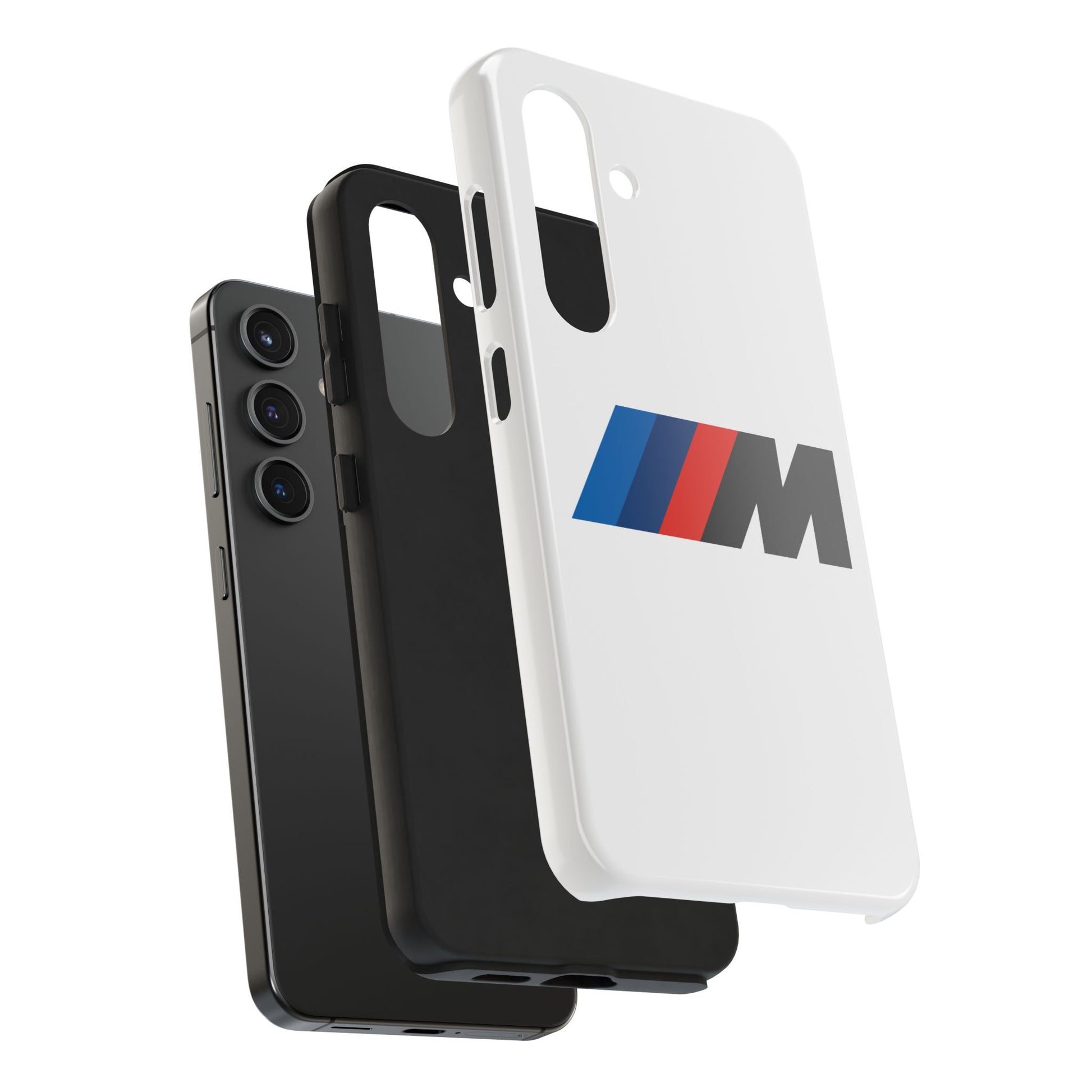 Exploded view of the White Samsung Galaxy S24 BMW M phone case.