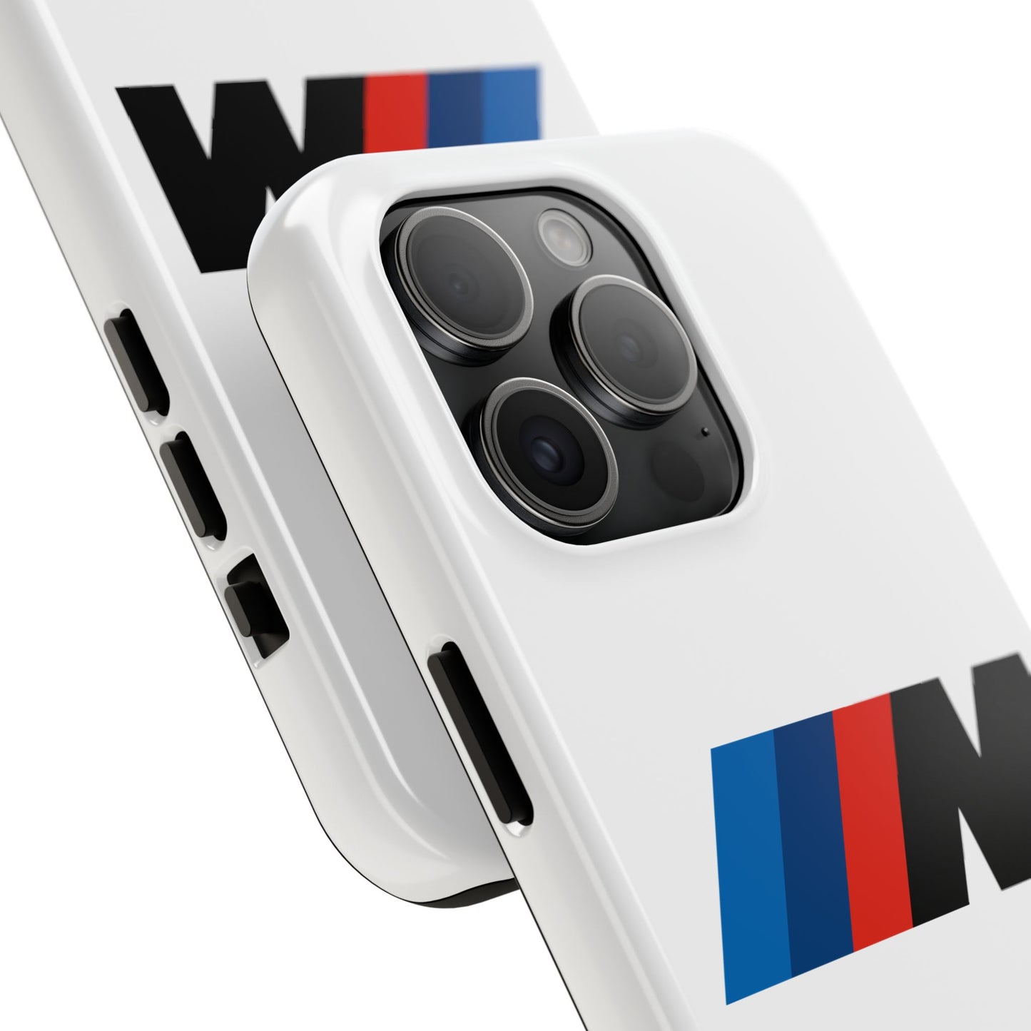 Back view of the White iPhone 15 Pro BMW M phone case.