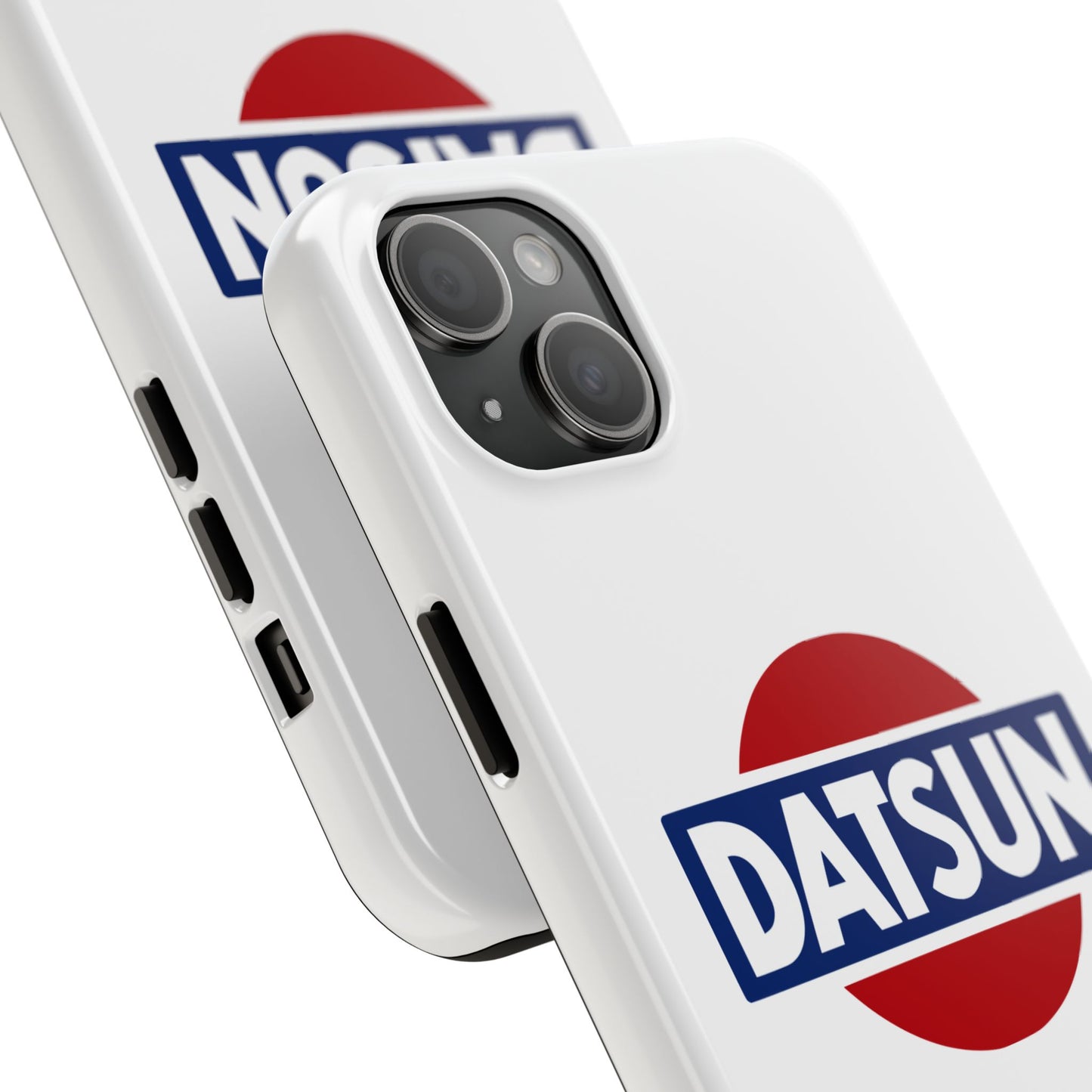 Back view of the White iPhone 15 Plus Datsun phone case.