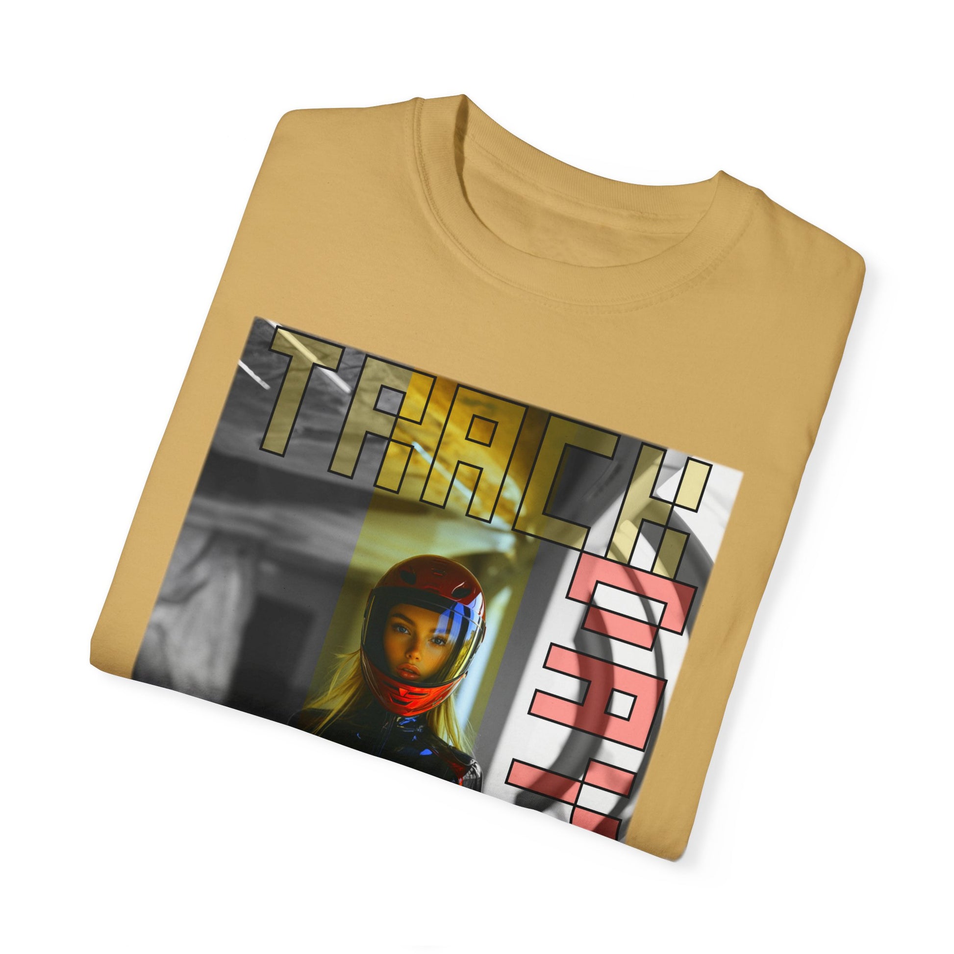 Folded view of Mustard Track Day T-shirt