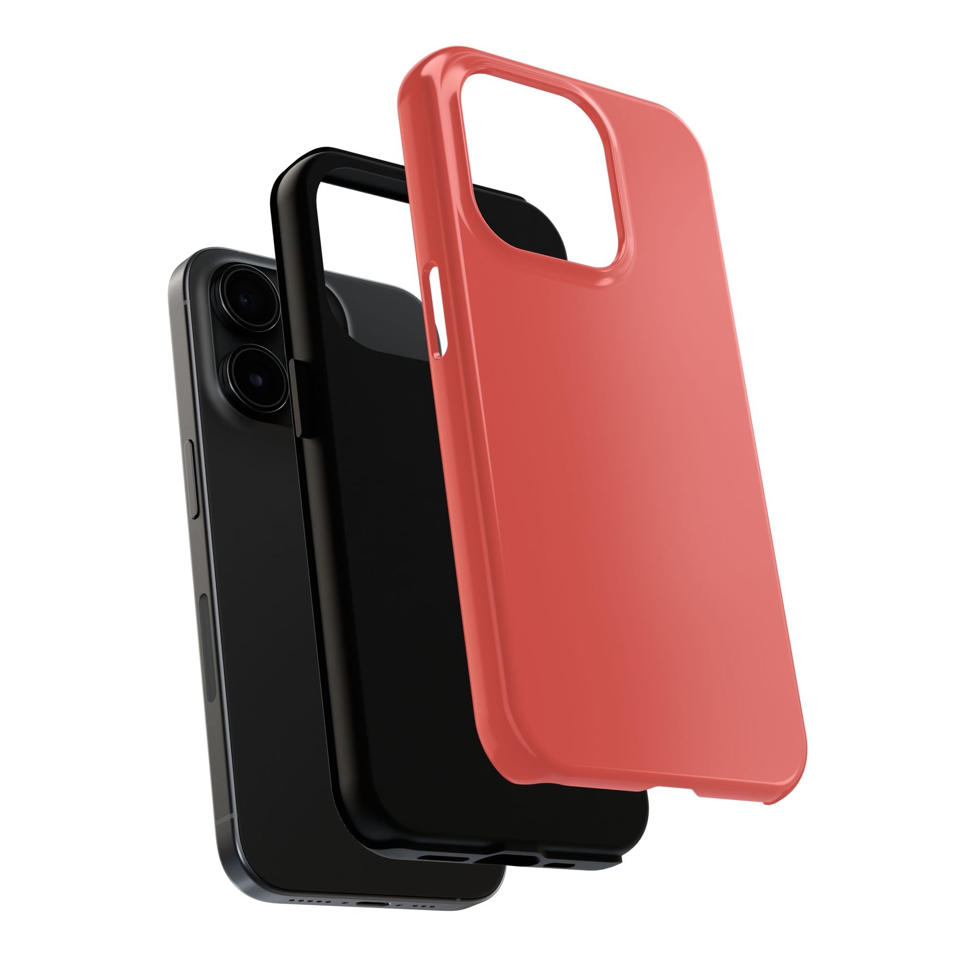 Exploded view of the iPhone 15 Pro BMW Sakhir Orange phone case. 