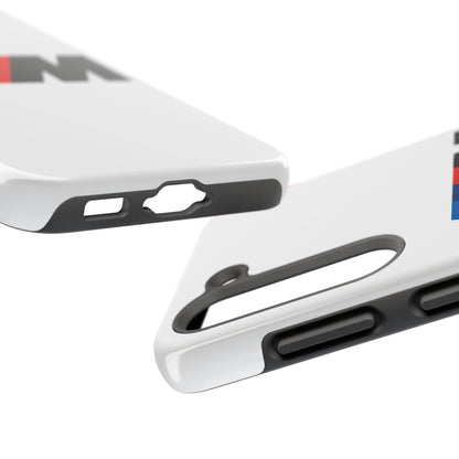 Side view of the White Samsung Galaxy S23 BMW M phone case