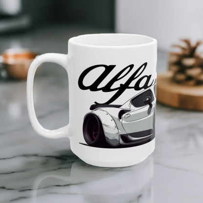 Left side of 15oz Alfa Romeo 4C coffee mug