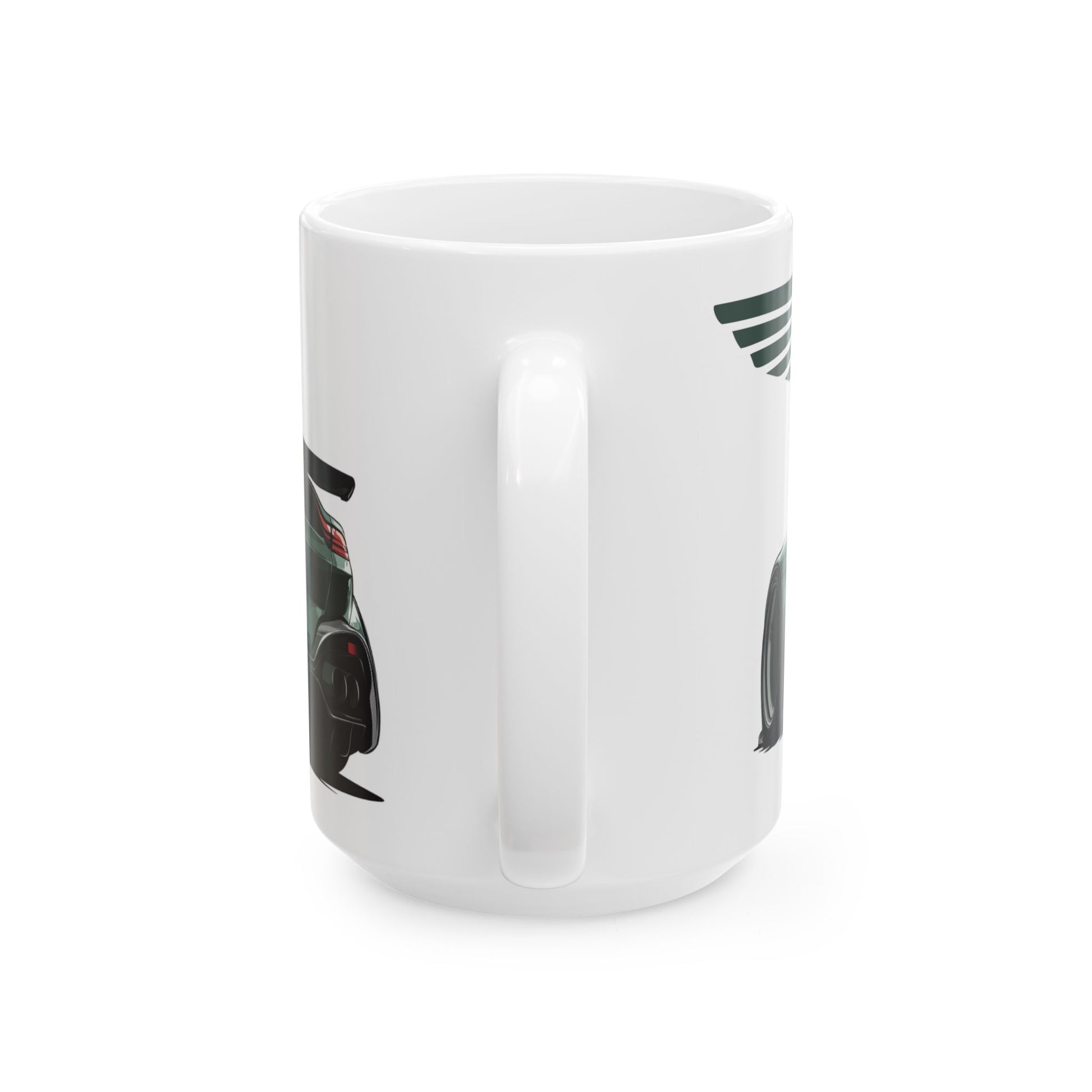 Side view of the Aston Martin Vantage mug showing the handle and part of the car design.