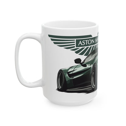 Side view of the Aston Martin Vantage mug with the car graphic visible.