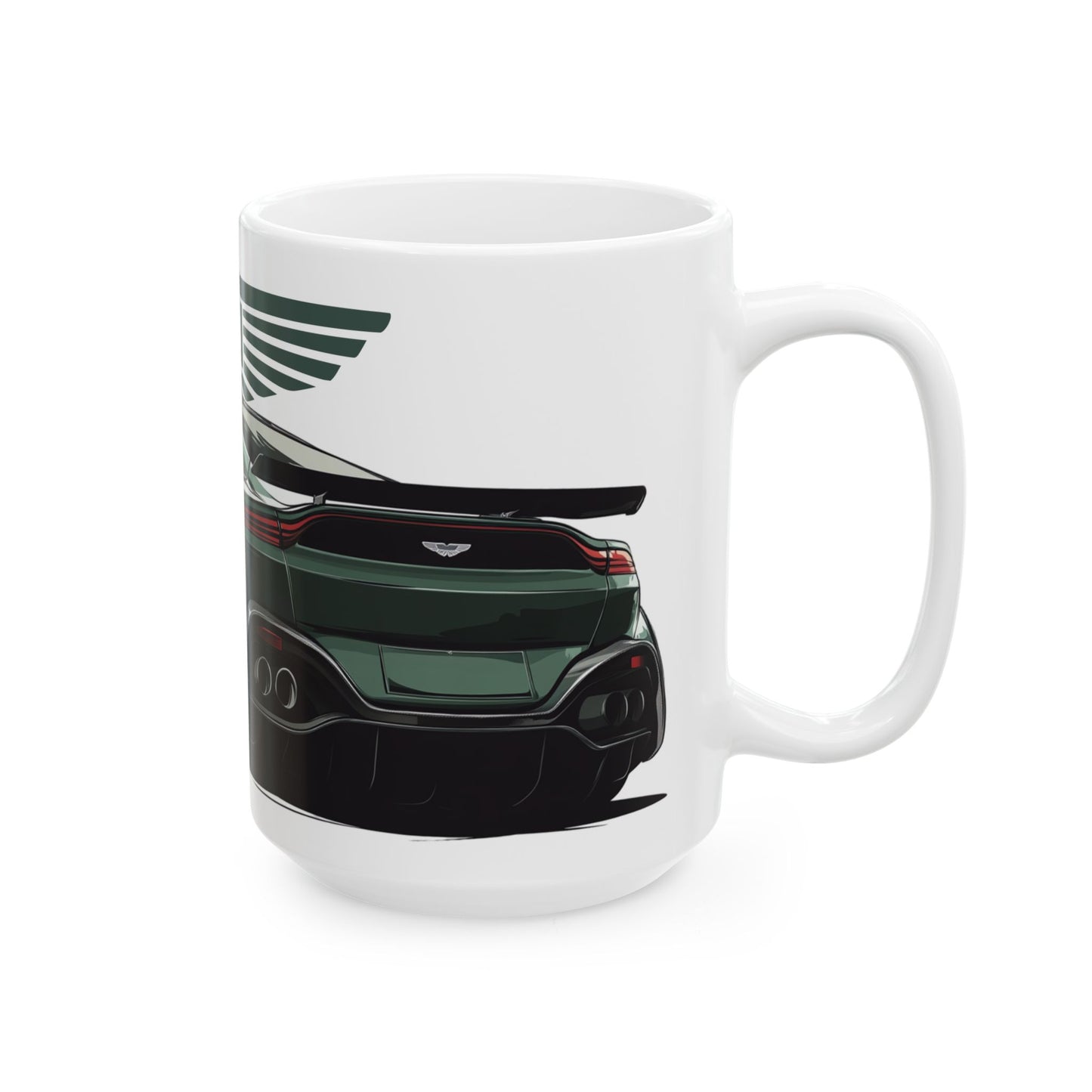 Back view of the mug with a continuation of the Aston Martin Vantage design.