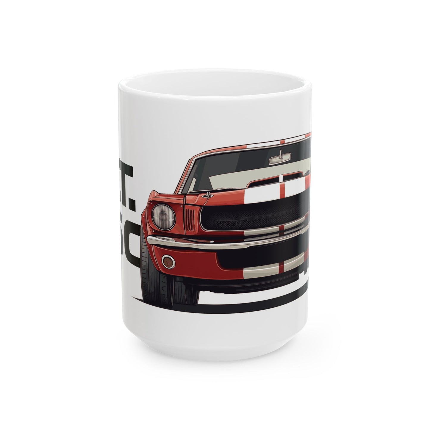 15oz White Coffee Mug with a red Ford GT350 with the text G.T. 350 placed beside the car. 