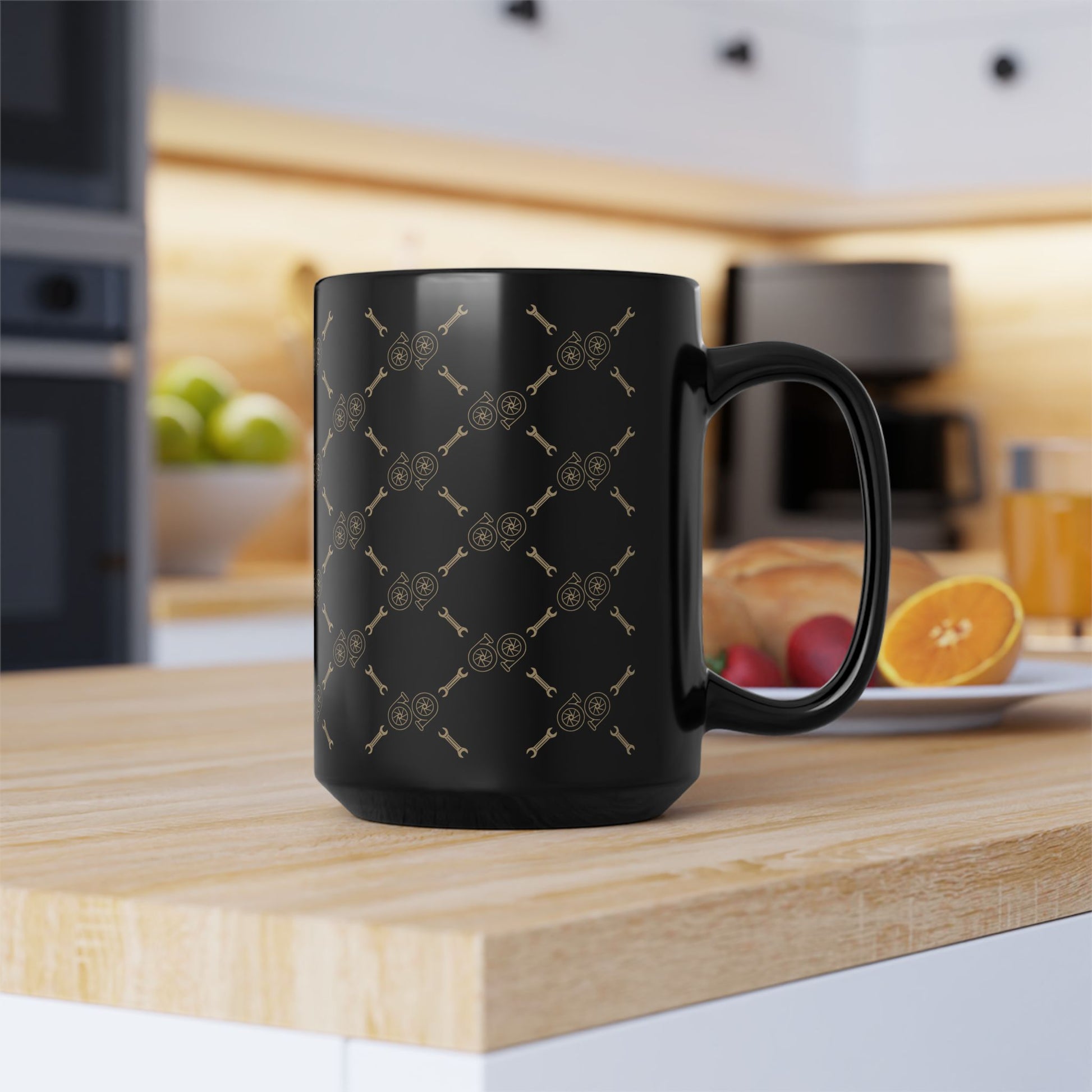 15oz Twin Turbo Mug sitting in a kitchen atop a cutting board