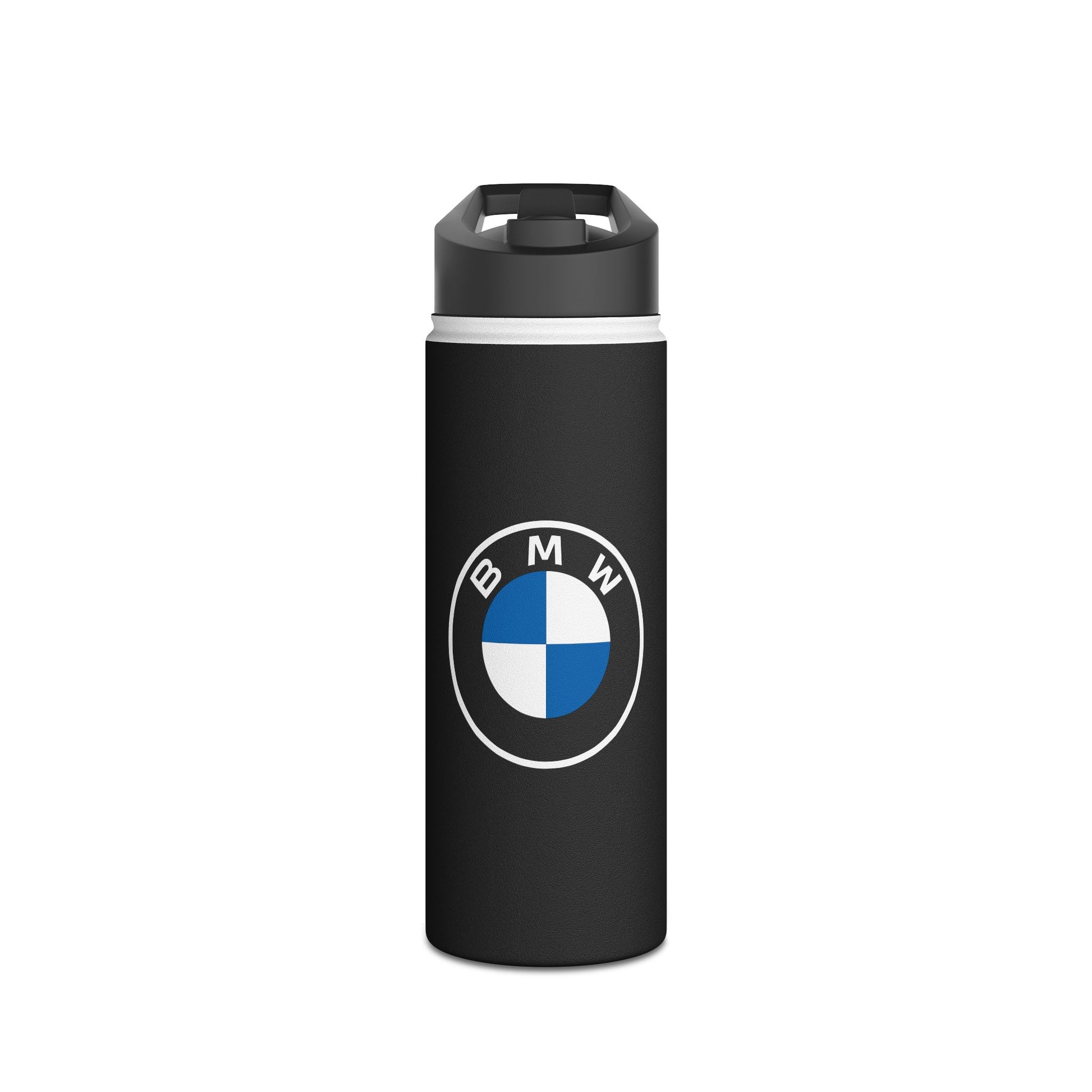 Front view of the 18oz BMW stainless steel water bottle.