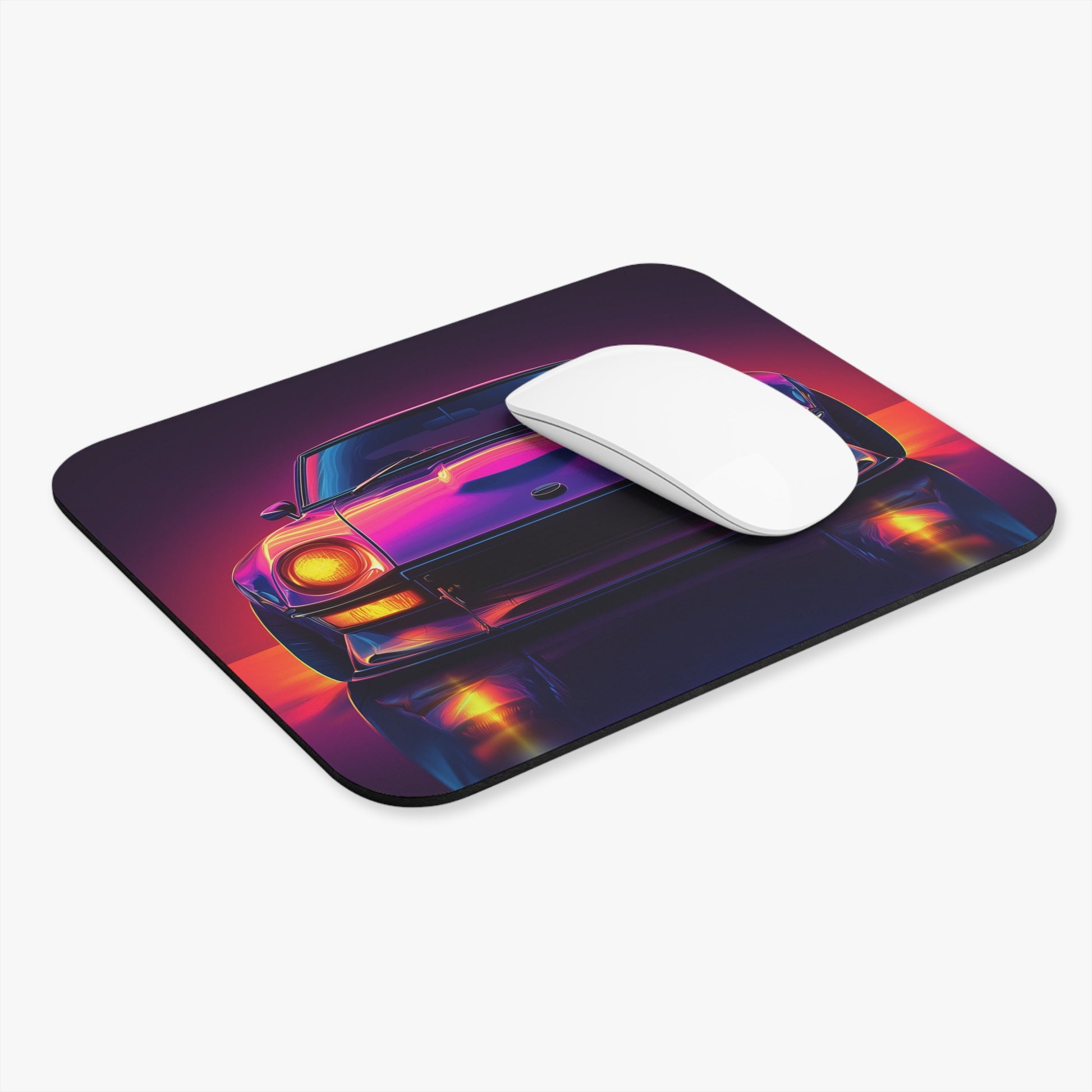 Angled view of the Neon Datsun 240z mouse pad on a white background