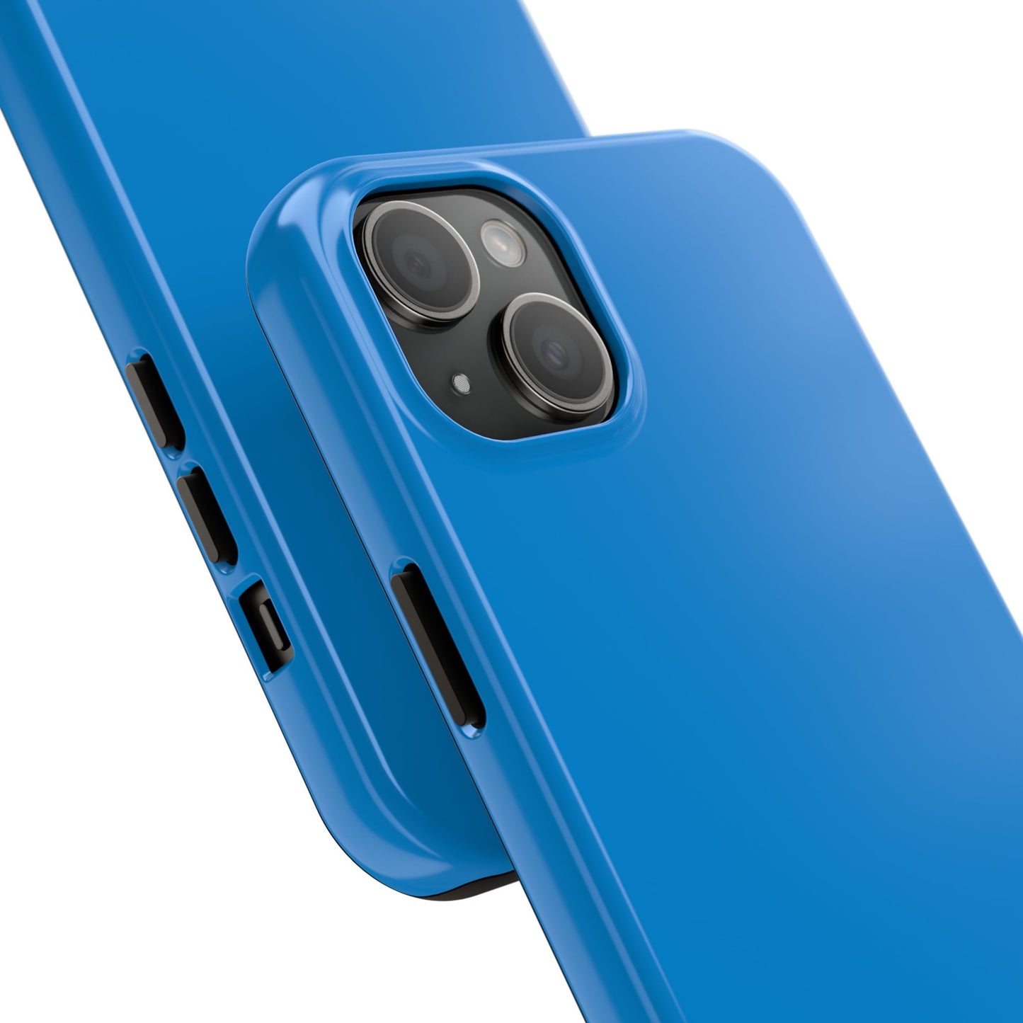 Back view of the iPhone 15 Plus BMW Laguna Seca Blue phone case. 