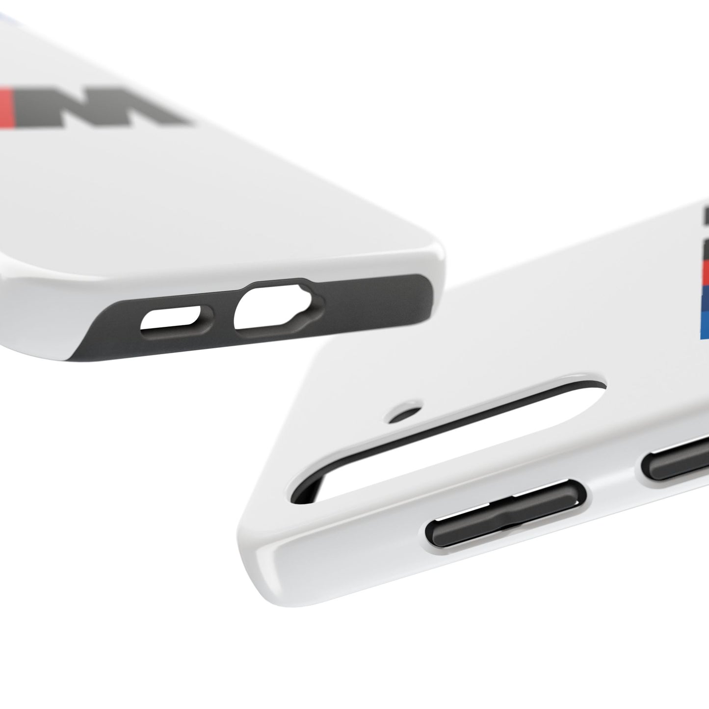 Side view of the White Samsung Galaxy S24 BMW M phone case