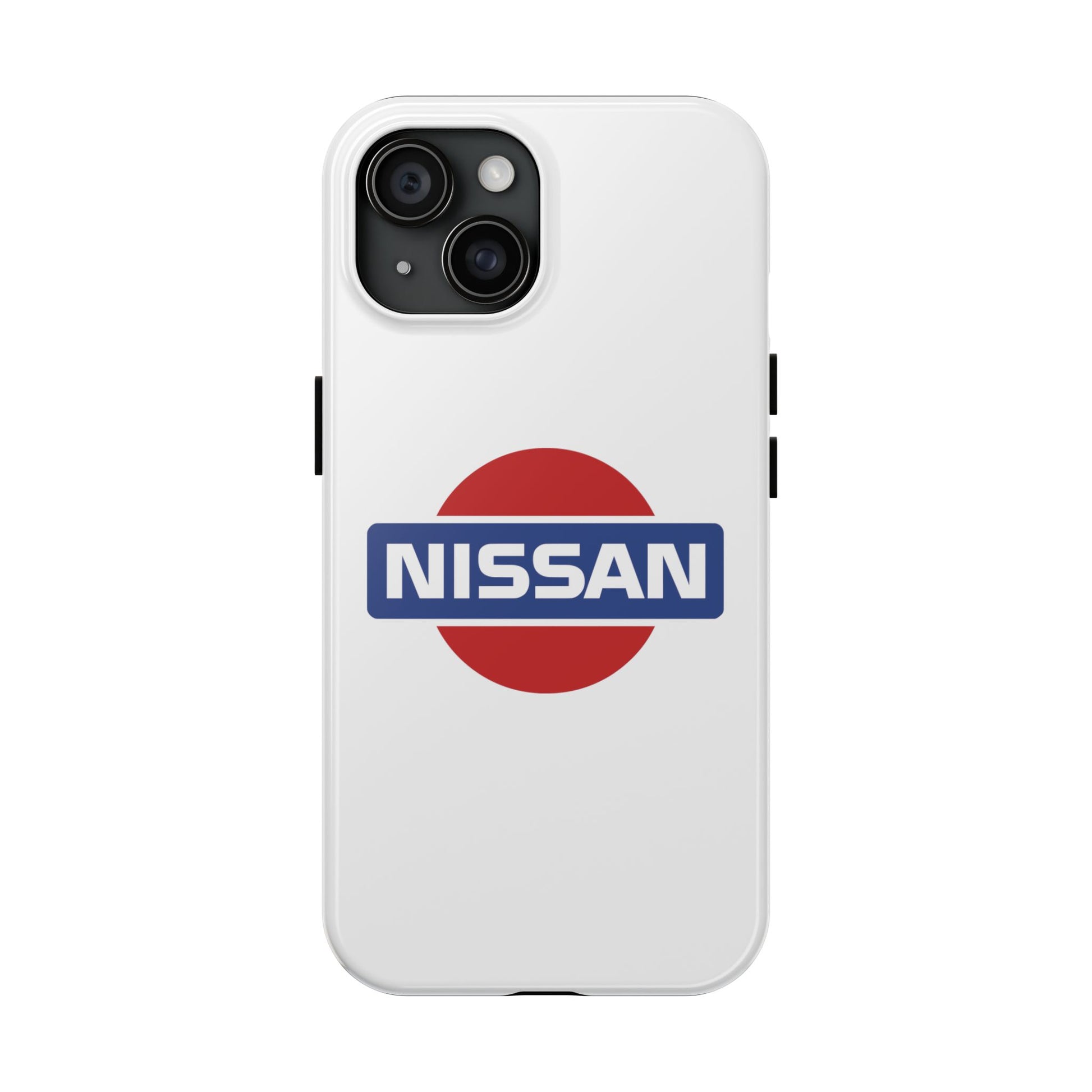 Primary view of White iPhone 15 Vintage Nissan phone case.