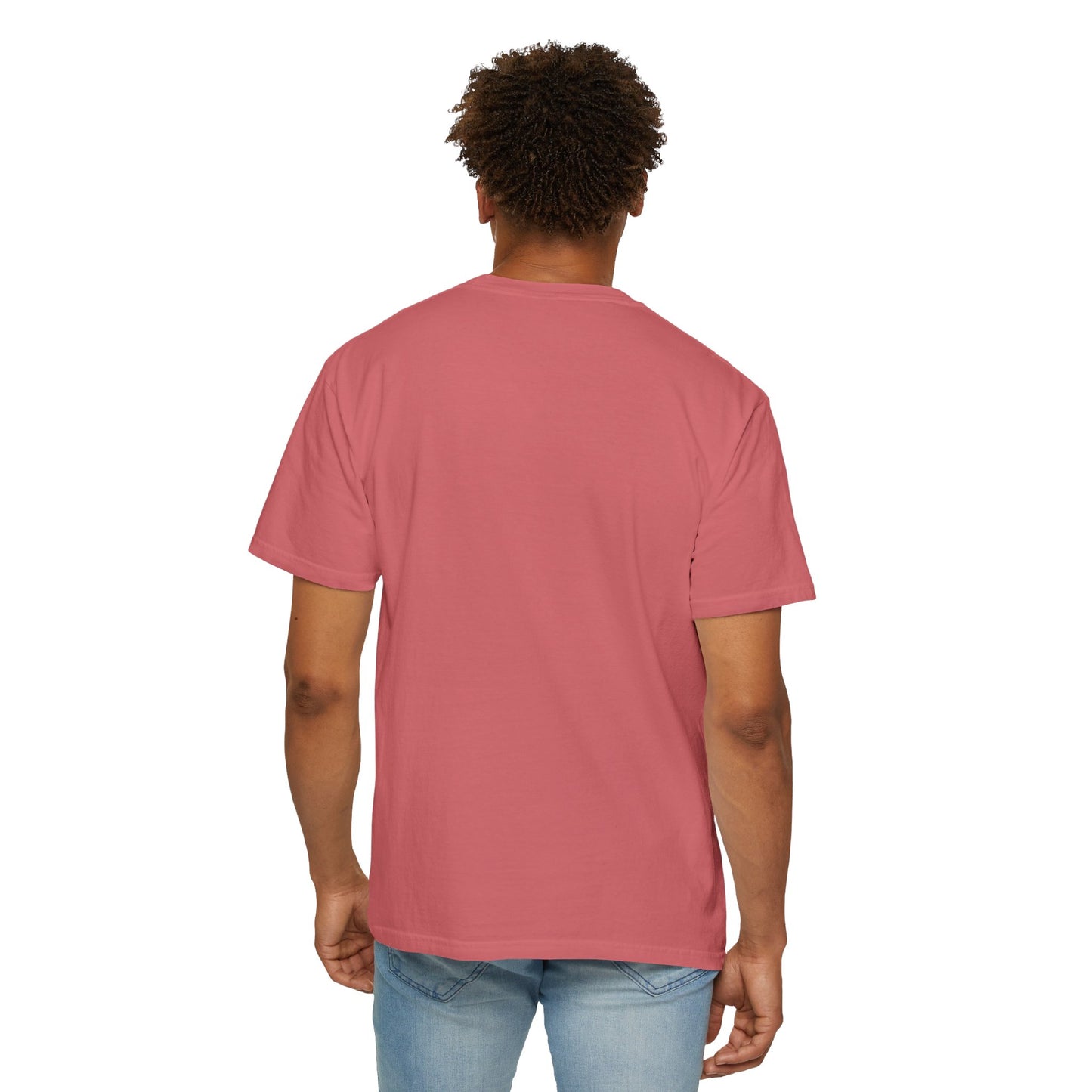 Rear view of model wearing Watermelon Track Day T-shirt