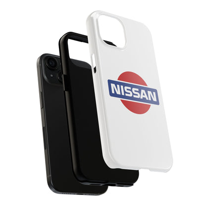 Exploded view of the White iPhone 15 Vintage Nissan phone case.