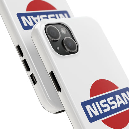 Back view of the White iPhone 15 Plus Vintage Nissan phone case.