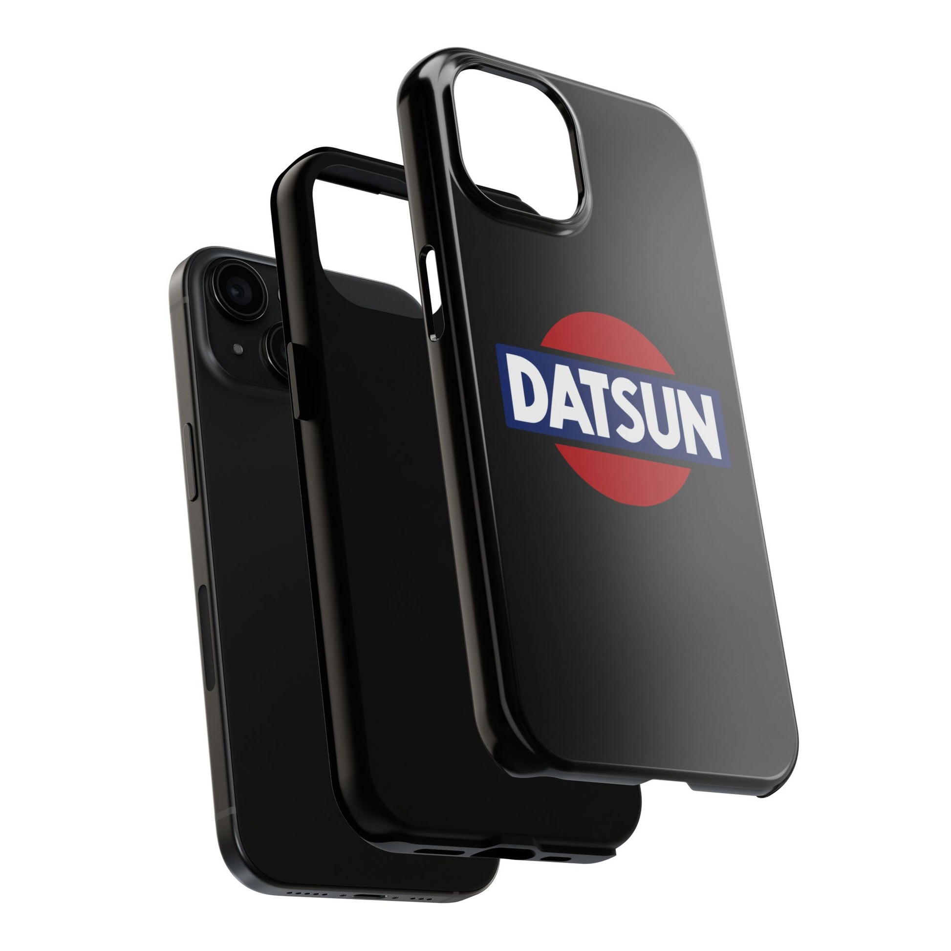 Exploded view of the Black iPhone 15 Datsun phone case.