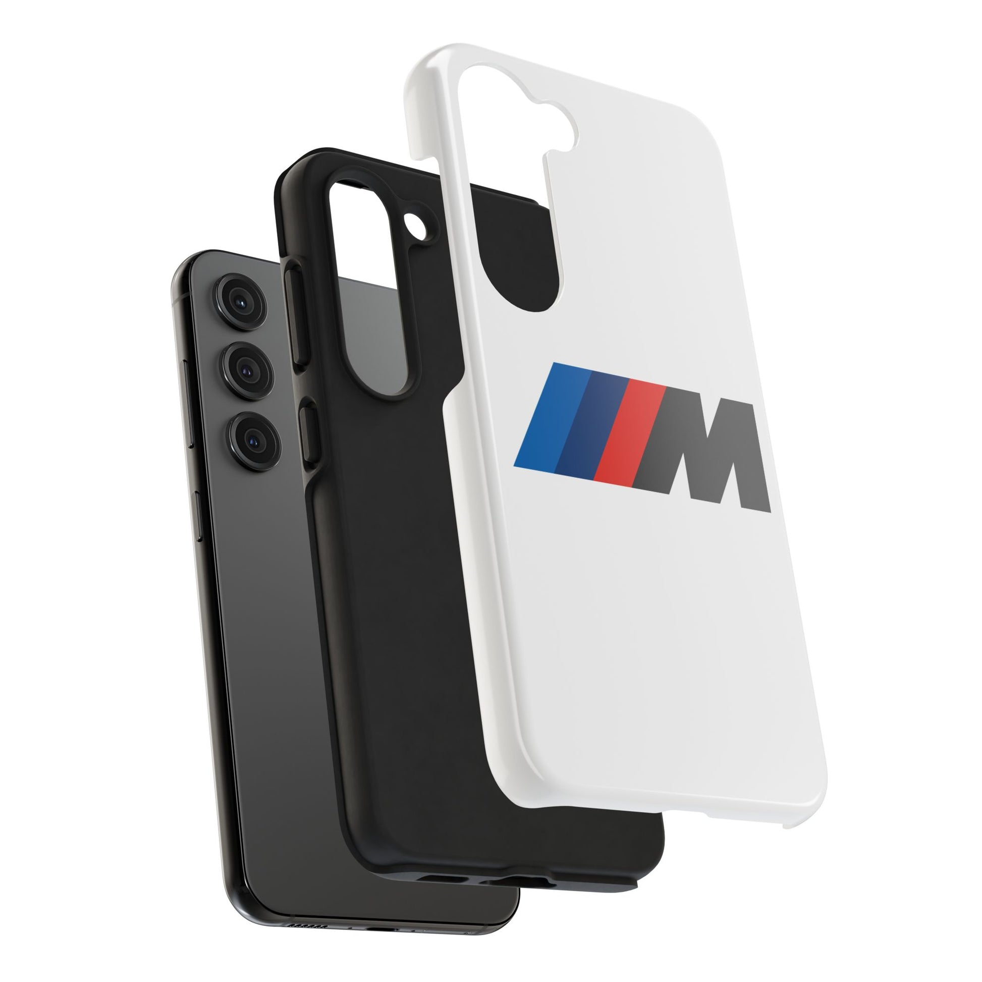 Exploded view of the White Samsung Galaxy S23 BMW M phone case.