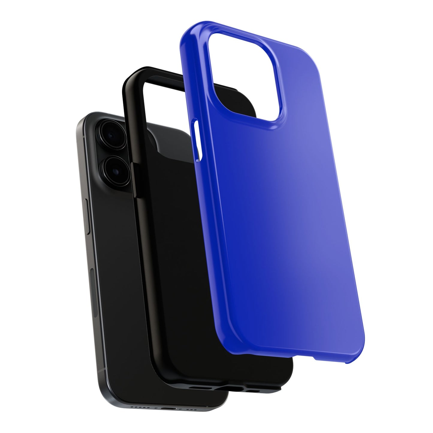 Exploded view of the iPhone 15 Pro BMW San Marino Blue phone case. 