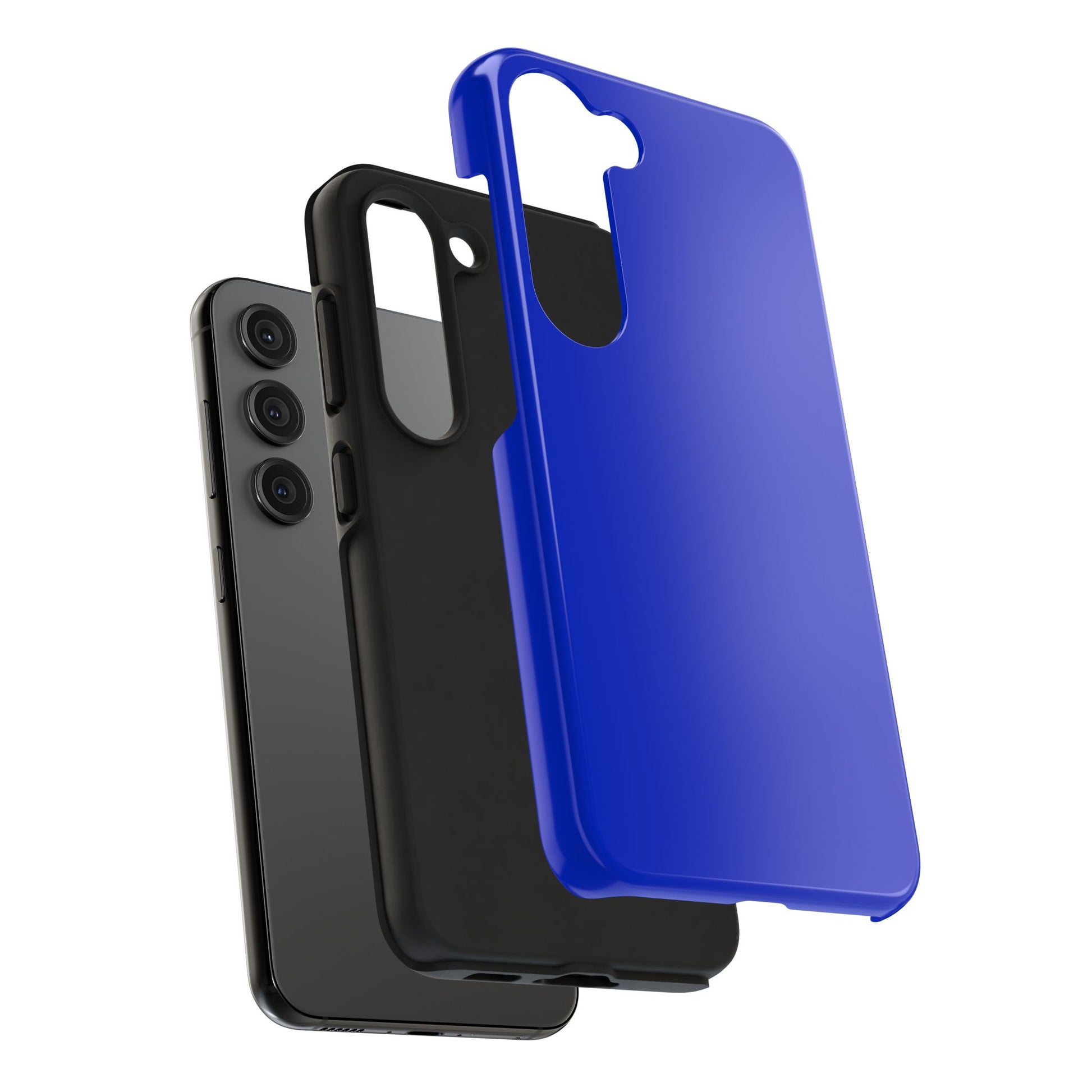 Exploded view of the Samsung Galaxy S23 BMW San Marino Blue phone case. 