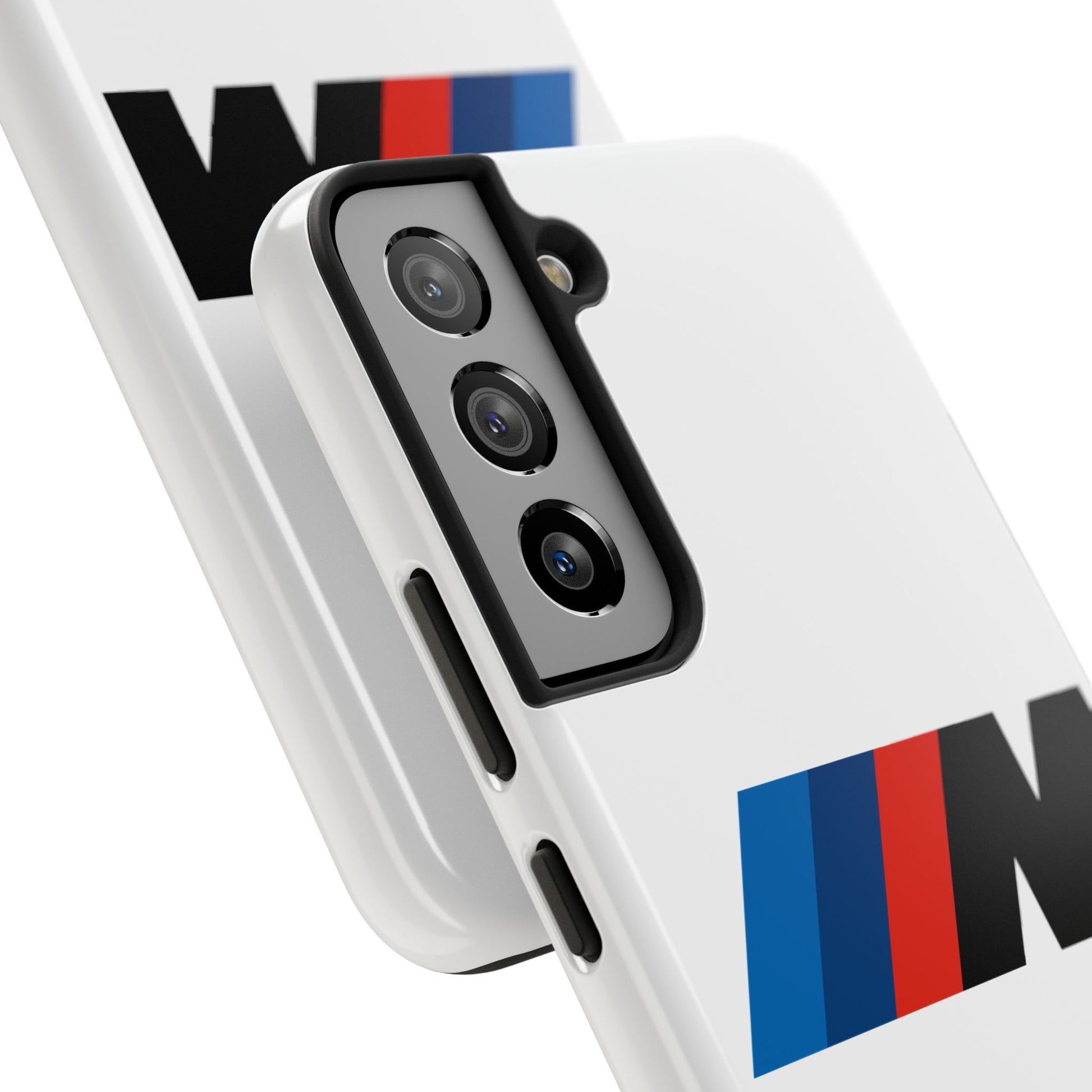 Back view of the White Samsung Galaxy S22 BMW M phone case.