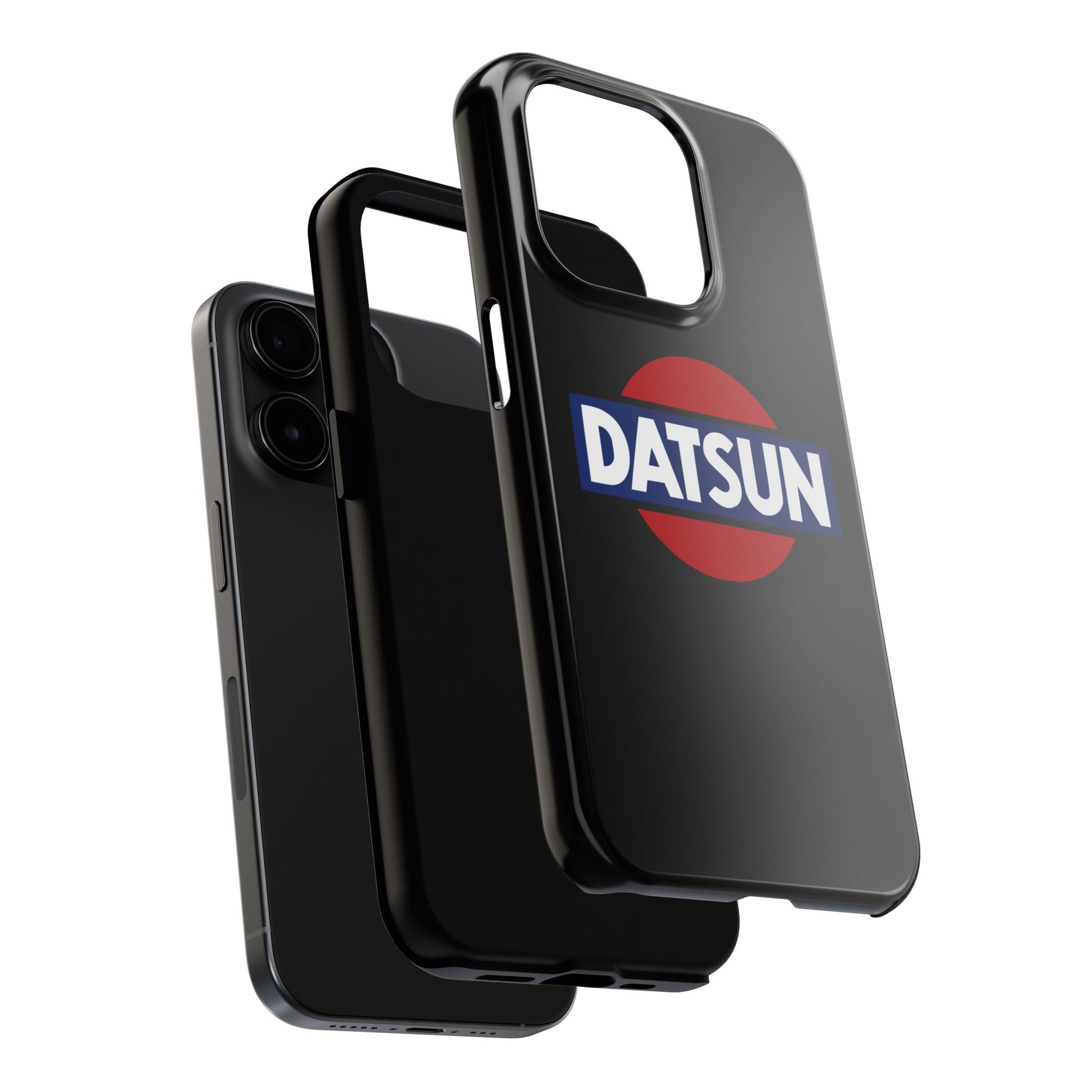 Exploded view of the Black iPhone 15 Pro Datsun phone case.