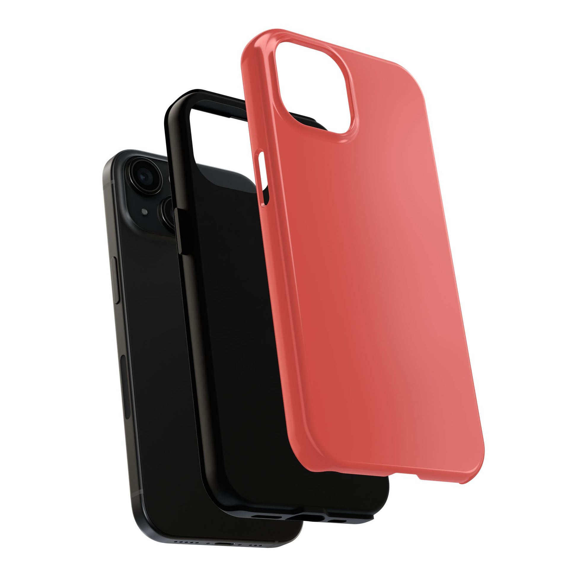 Exploded view of the iPhone 15 BMW Sakhir Orange phone case. 