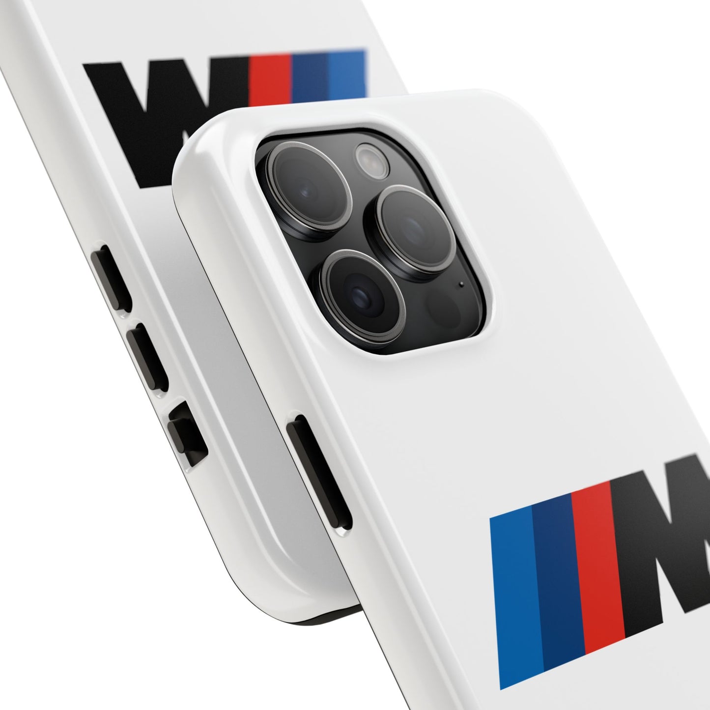 Back view of the White iPhone 15 Pro Max BMW M phone case.