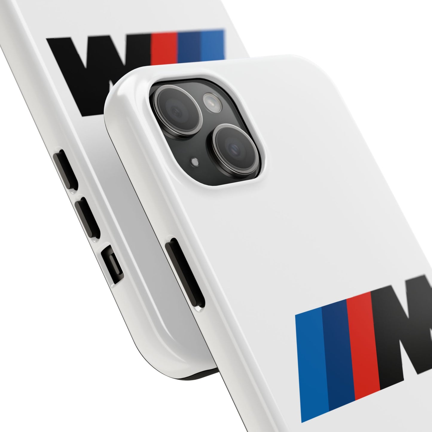 Back view of the White iPhone 15 Plus BMW M phone case.