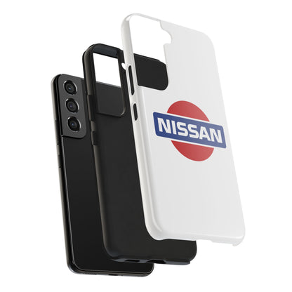 Exploded view of the White Samsung Galaxy S22 Vintage Nissan phone case.