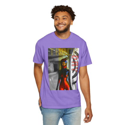 Model wearing Violet Track Day T-shirt