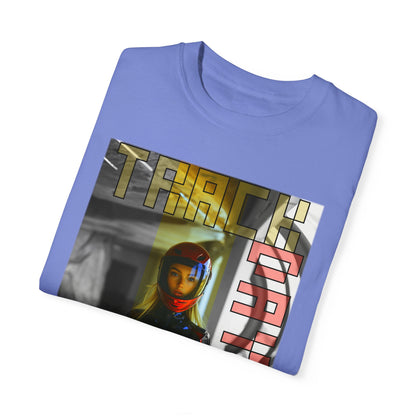 Folded view of Flo Blue Track Day T-shirt