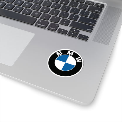 2 inch BMW sticker applied to a silver laptop, highlighting its size and clarity.